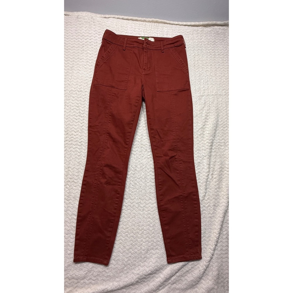 Anthropologie Rust Red Utility Slim Seam Detail Patch Pocket Pants Size 28
